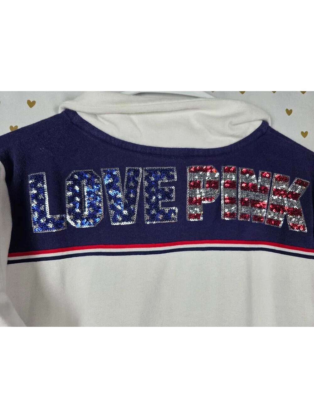 Victorias Secret Pink USA BLING America Quarter Zip Sweater Shirt MEDIUM
